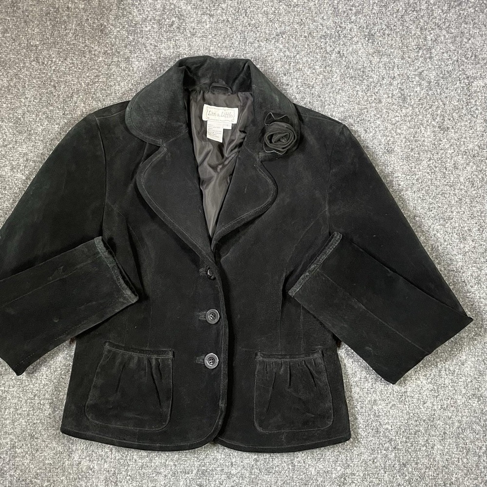 Vintage Suede Jacket Blazer Size Small Black Live a Little Pleated Embellished